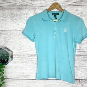 Lauren Ralph Lauren Light Blue Polo Shirt Size Petite Small Casual Short Sleeve